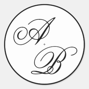 Classic Monogram Script Black & White Wedding Classic Round Sticker