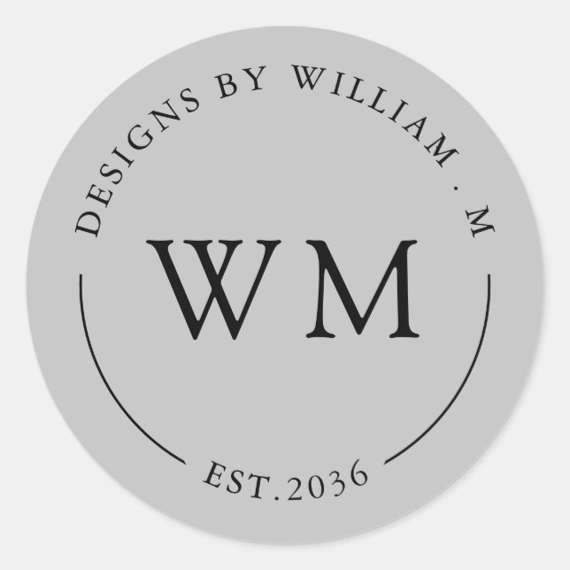 Classic Monogram Serif Name Round Sticker (Front)