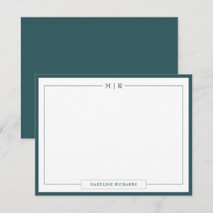 Classic Monogram Smoke Green Border Stationery Card