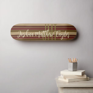 CLASSIC MONOGRAM STRIPE LINE PATTERN RED BROWN SKATEBOARD