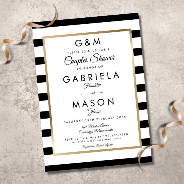 Classic Monogram Stripe Wedding Couples Shower Invitation (Creator Uploaded)