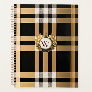 Classic Monogram Stylish Plaid Grey, Black & Beige Planner