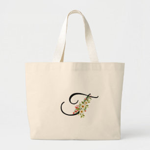 Classic monogram T red white flower mother gift Large Tote Bag