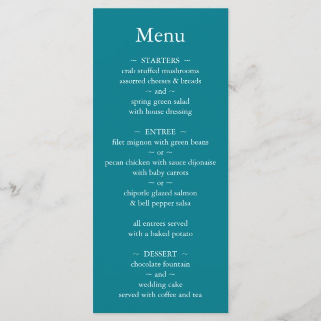 Classic Monogram Teal Wedding Menu (Front)