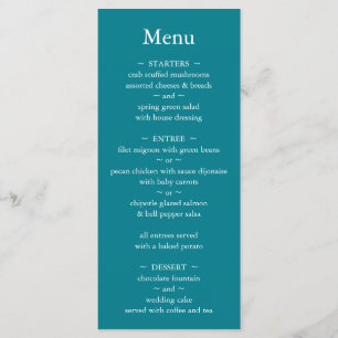 Classic Monogram Teal Wedding Menu