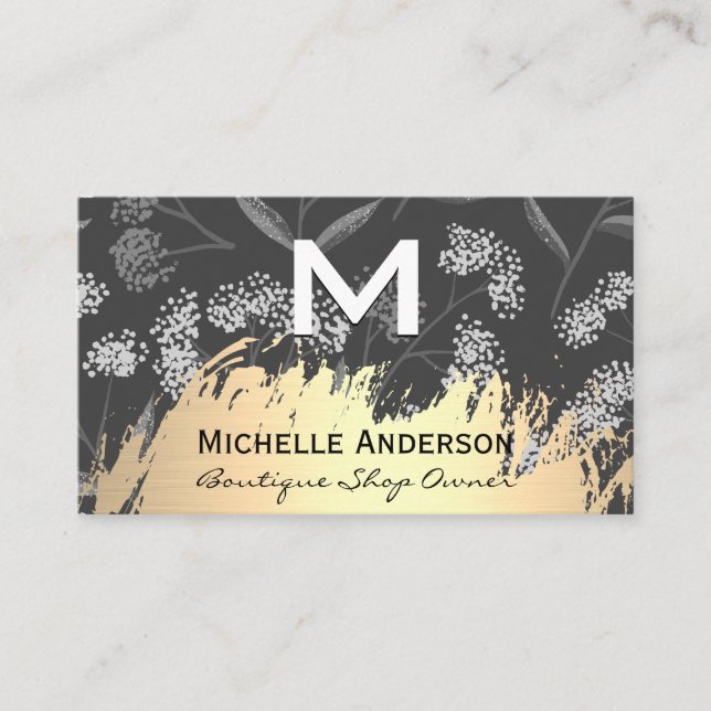 Classic Monogram Trendy Floral Pattern Business Card (Front)