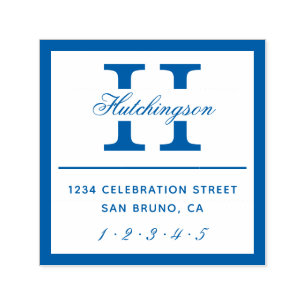 Classic Monogram Typography   Blue Return Address Self-inking Stamp