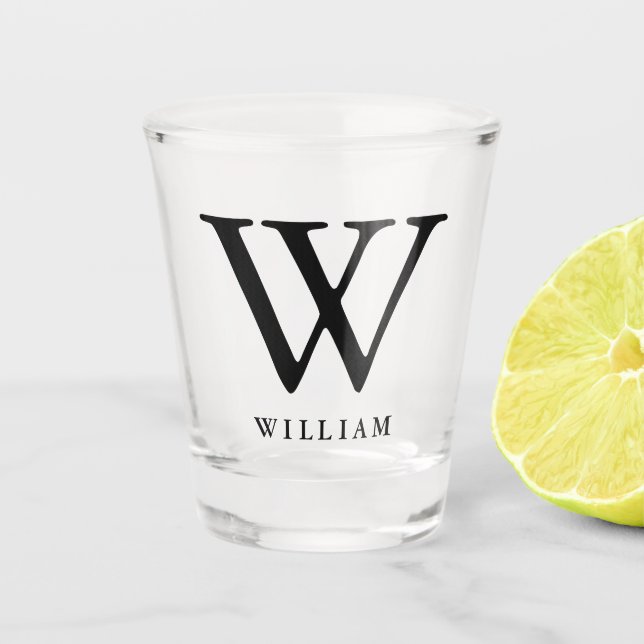 Classic Monogram Typography in Black Personalised Shot Glass (Front)