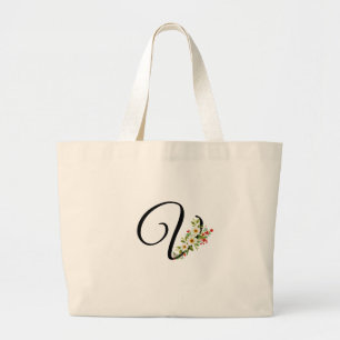 Classic monogram V red white flower mother gift  Large Tote Bag