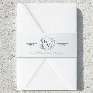 Classic monogram vintage crest pale cool grey invitation belly band