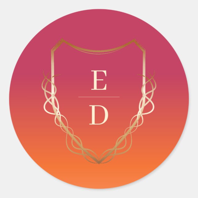 Classic Monogram Viva Magenta Gradient Golden   Classic Round Sticker (Front)