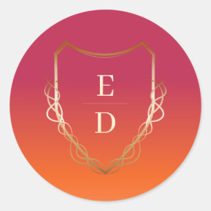 Classic Monogram Viva Magenta Gradient Golden   Round Sticker