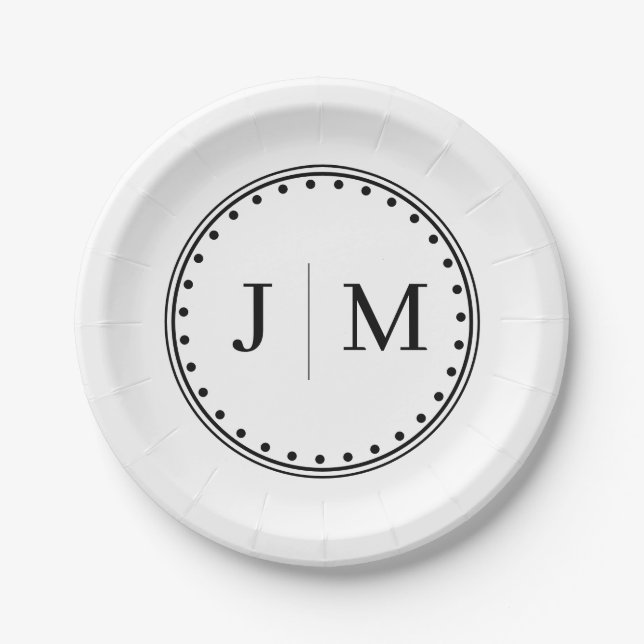 Classic Monogram Wedding Border line Paper Plate (Front)