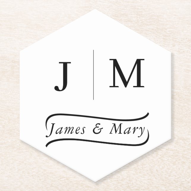Classic Monogram Wedding Calligraphy line Paper Coaster (Front)