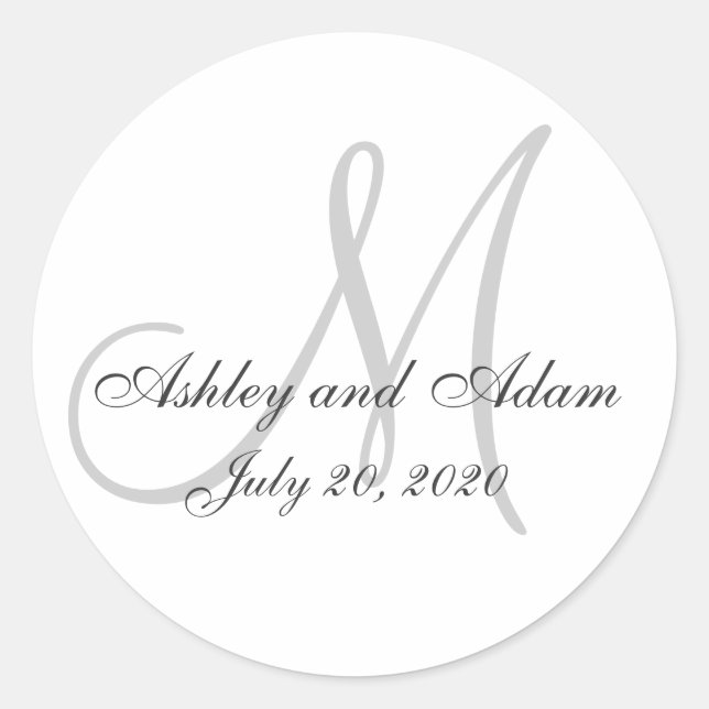 Classic Monogram Wedding Favour Sticker (Front)