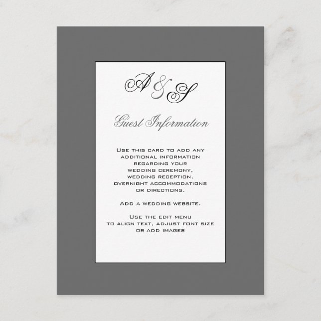 Classic Monogram Wedding Guest Information Card (Front)