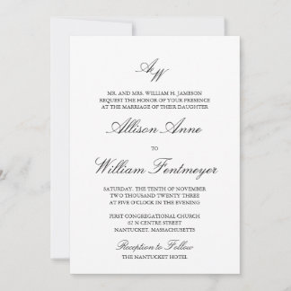 Classic Monogram Wedding Invitation