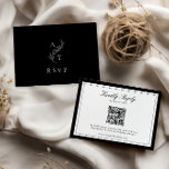 Classic Monogram Wedding QR Code RSVP Card<br><div class="desc">Black and white timeless monogram leaf wedding QR code RSVP card.</div>