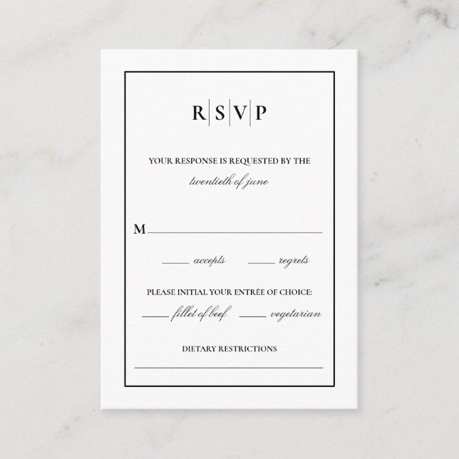 Classic Monogram Wedding RSVP Enclosure Card (Front)