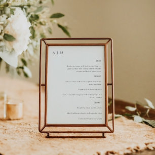 Classic Monogram White Black Script Custom Wedding Menu