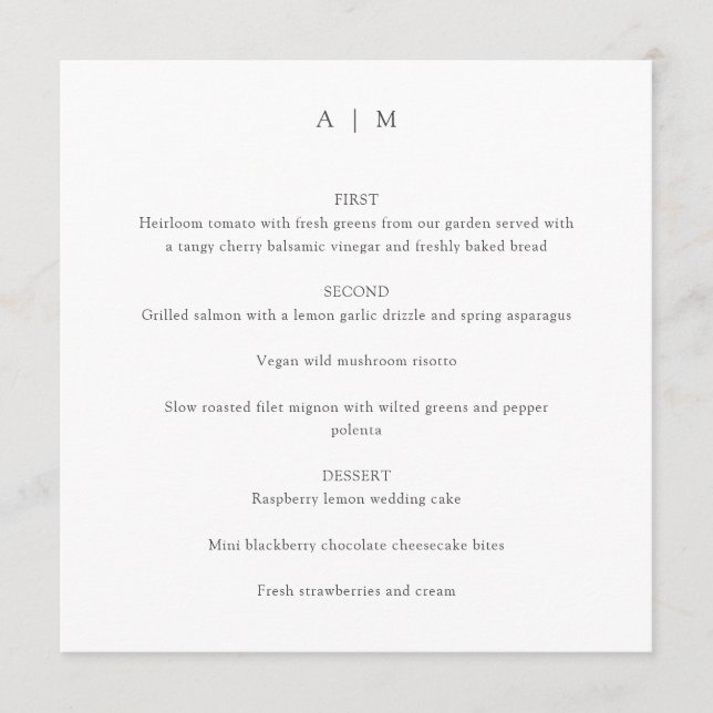 Classic Monogram White Custom Wedding Square Menu (Front)