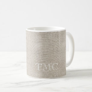 Classic Monogram White Initials Flax Fine Linen Coffee Mug