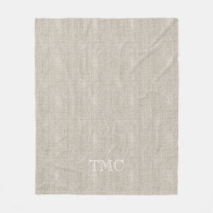 Classic Monogram White Initials Flax Fine Linen Fleece Blanket