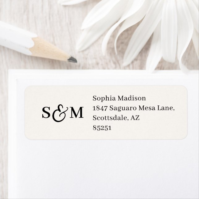 Classic Monogram White Wedding Return Address (Insitu)
