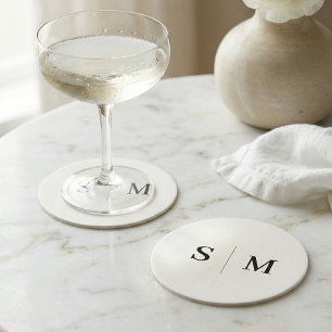 Classic Monogram White Wedding Round Paper Coaster