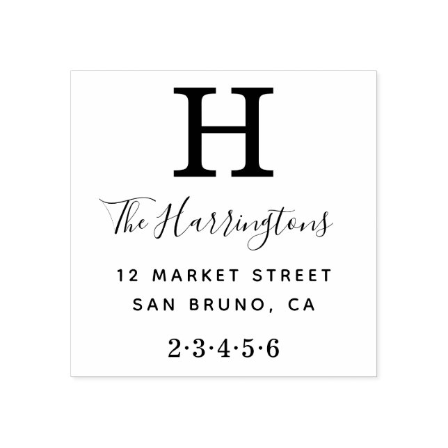 Classic Monogram with Name and Return Address Rubber Stamp (Imprint)
