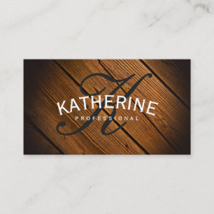 Classic Monogram Wood Panel with Arc Text Business Card