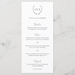 Classic Monogram Wreath Crest Elegant Wedding Menu