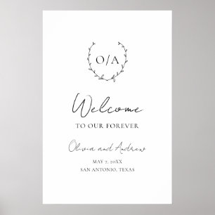 Classic Monogram Wreath Crest Elegant Wedding Poster