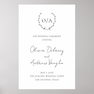Classic Monogram Wreath Crest Elegant Wedding Poster