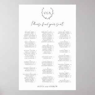Classic Monogram Wreath Crest Elegant Wedding Poster