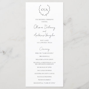 Classic Monogram Wreath Crest Elegant Wedding Programme