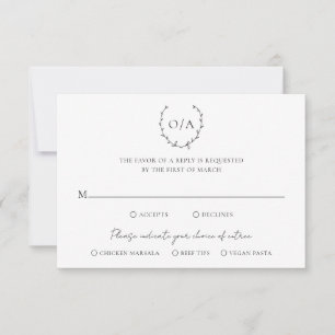 Classic Monogram Wreath Crest Elegant Wedding RSVP Card