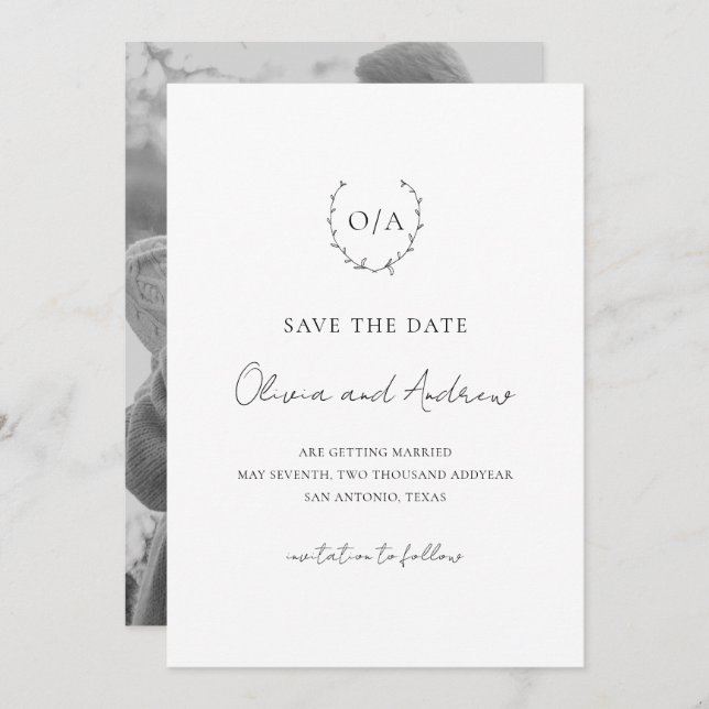 Classic Monogram Wreath Crest Elegant Wedding Save The Date (Front/Back)