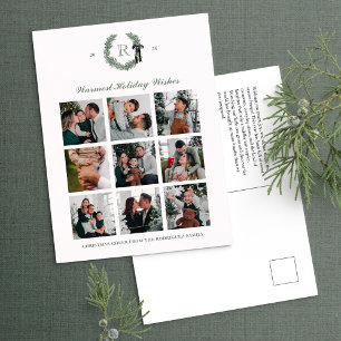 Classic Monogram Wreath Crest Holiday Postcard