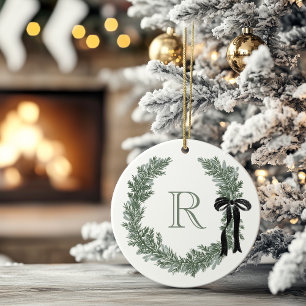 Classic Monogram Wreath Crest Paper Napkins Ceramic Tree Decoration