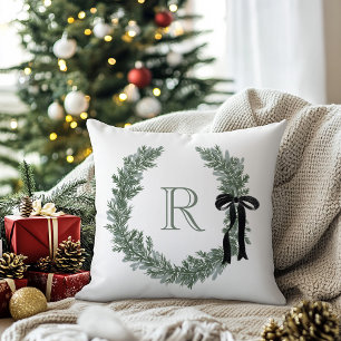Classic Monogram Wreath Crest with Black Bow Cushion