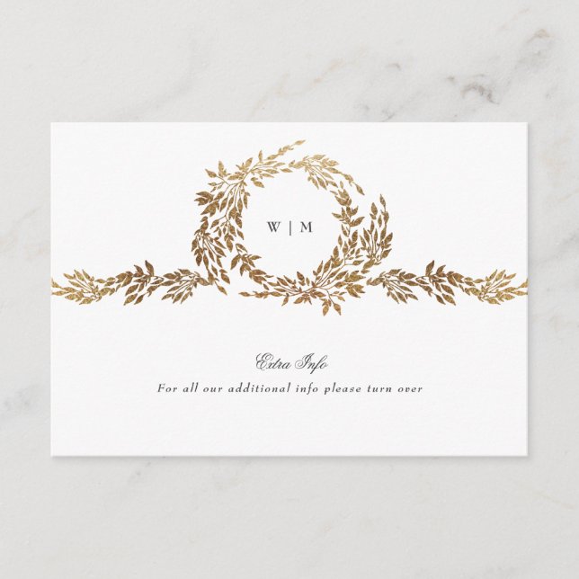 Classic Monogram Wreath Details Elegant Wedding Enclosure Card (Front)