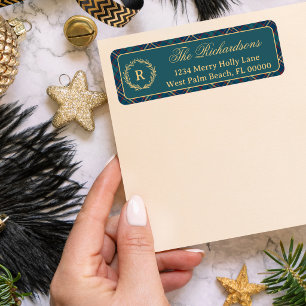 Classic Monogram Wreath Green Plaid Christmas