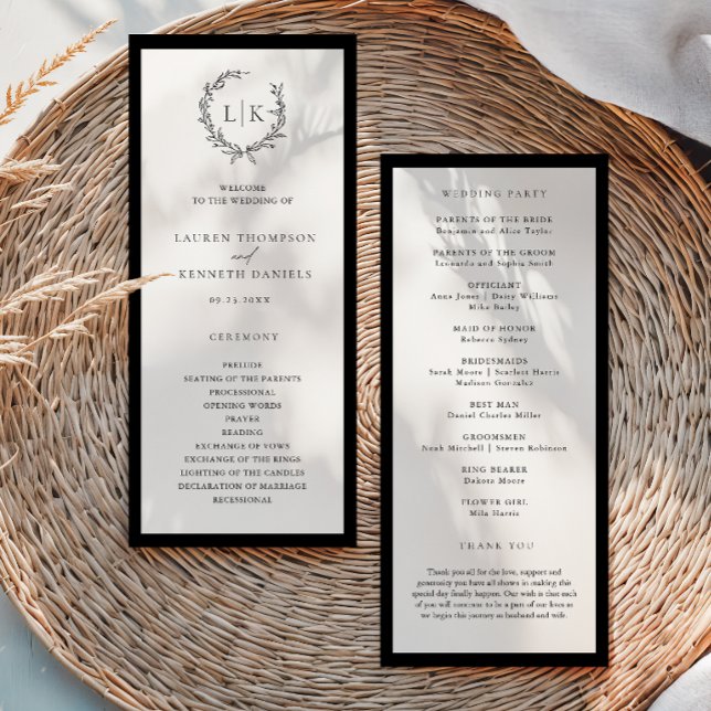 Classic Monogram Wreath Wedding Program Programme (Creator Uploaded)