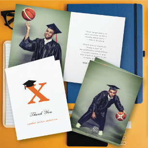 Classic Monogram X Graduation Cap Photo Modern Thank You Card