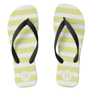 Classic Monogram Yellow  and White Stripes Flip Flops