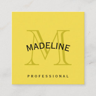 Classic Monogram Yellow with Arc Text Square Business Card