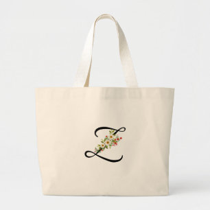 Classic monogram Z red white flower mother gift  Large Tote Bag