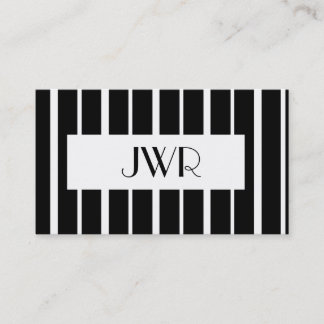 Classic Monogrammed ~ Black and White Pinstripe Business Card