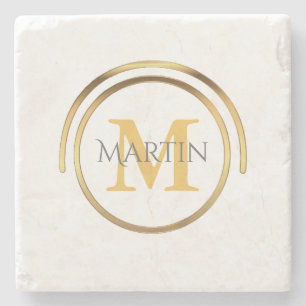 Classic Monogrammed Initial Elegant Chic Gold Stone Coaster
